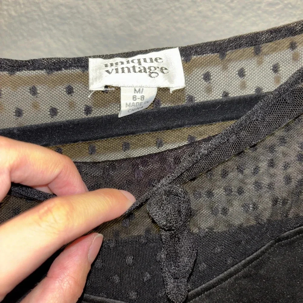 NWOT Unique Vintage Black Mesh Cherry Top - Picture 6 of 6